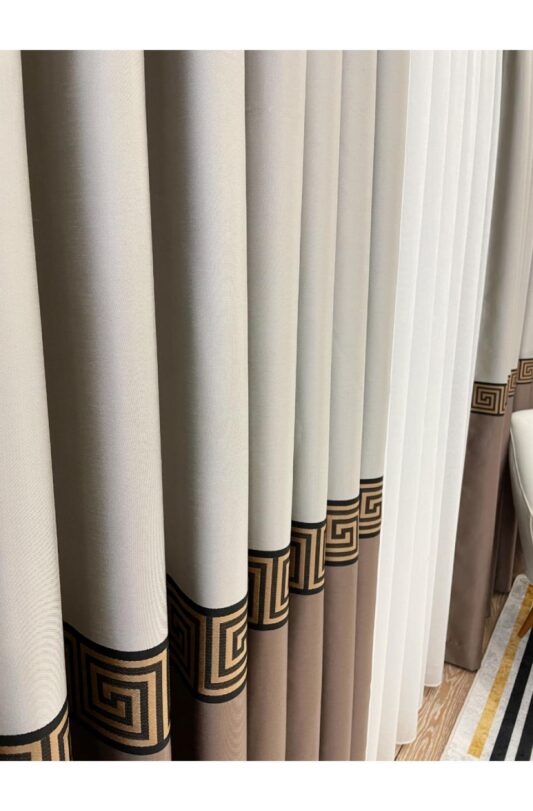 Paneelpatroon Jacquard Gordijn - Top Beige Onderkant Bruin