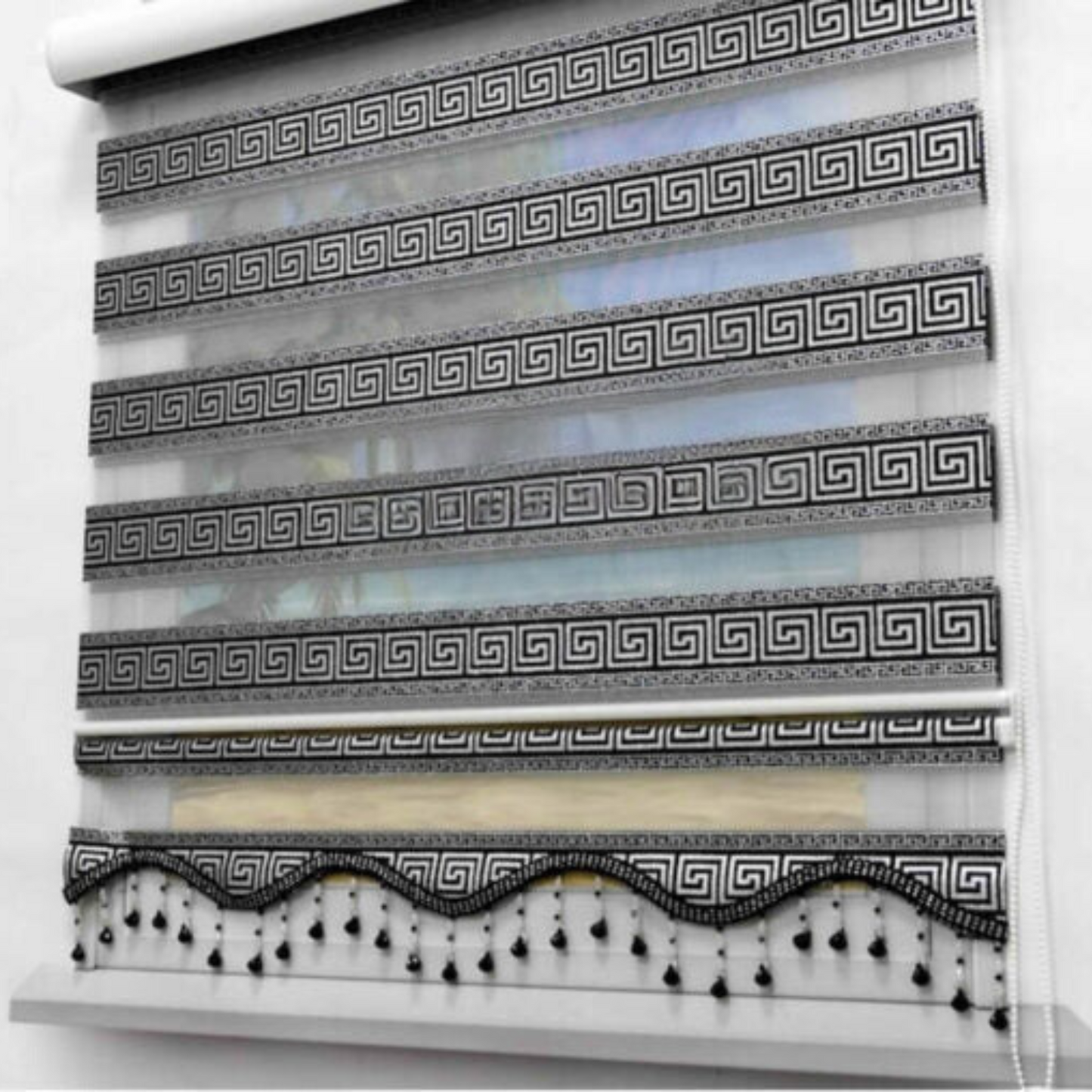 Zwarte Jacquard Zebra Rolgordijnen met Paneelpatroon