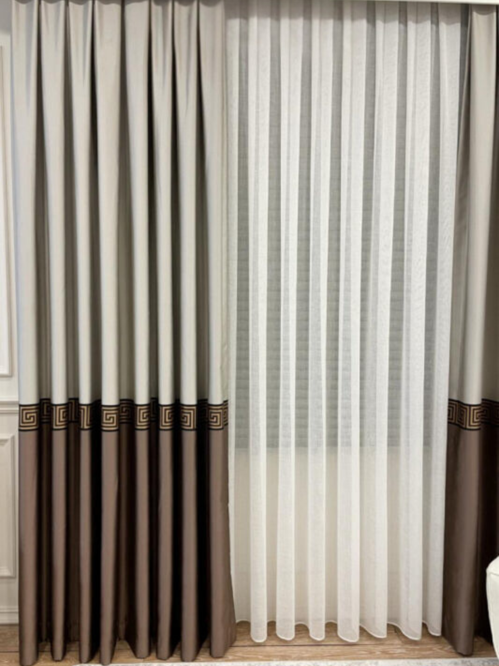 Paneelpatroon Jacquard Gordijn - Top Beige Onderkant Bruin