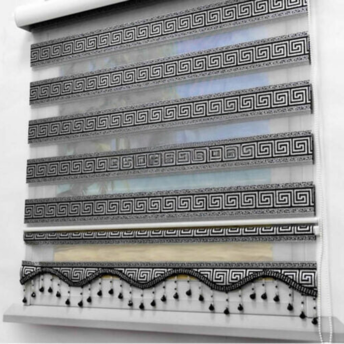 Zwarte jacquard zebra-rolgordijnen met paneelmotief