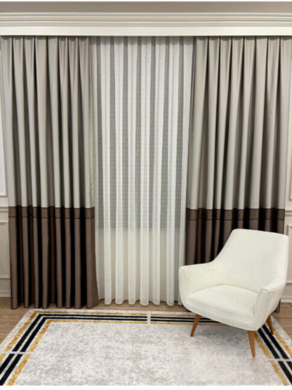 Paneelpatroon Jacquard Gordijn - Top Beige Onderkant Bruin