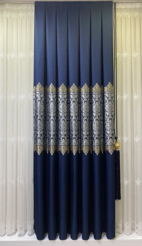 Luxe Navy Blue Silver Paneel Over Gordijn