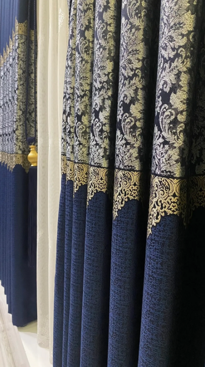 Luxe Navy Blue Silver Paneel Over Gordijn