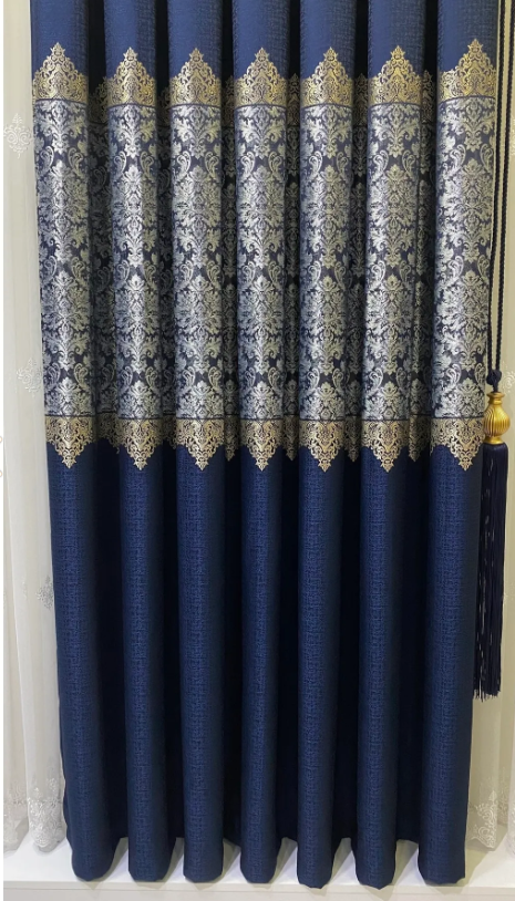 Luxe Navy Blue Silver Paneel Over Gordijn