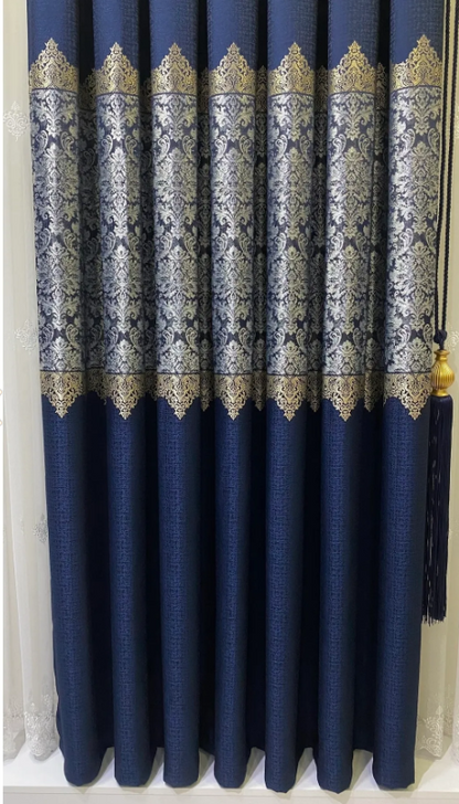 Luxe Navy Blue Silver Paneel Over Gordijn