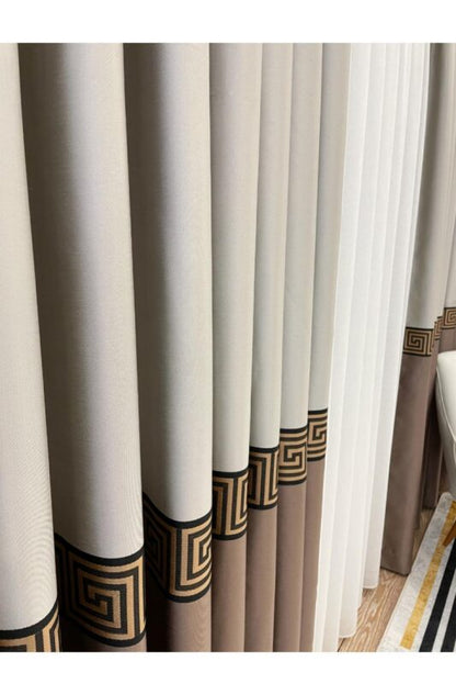 Paneelpatroon Jacquard Gordijn - Top Beige Onderkant Bruin